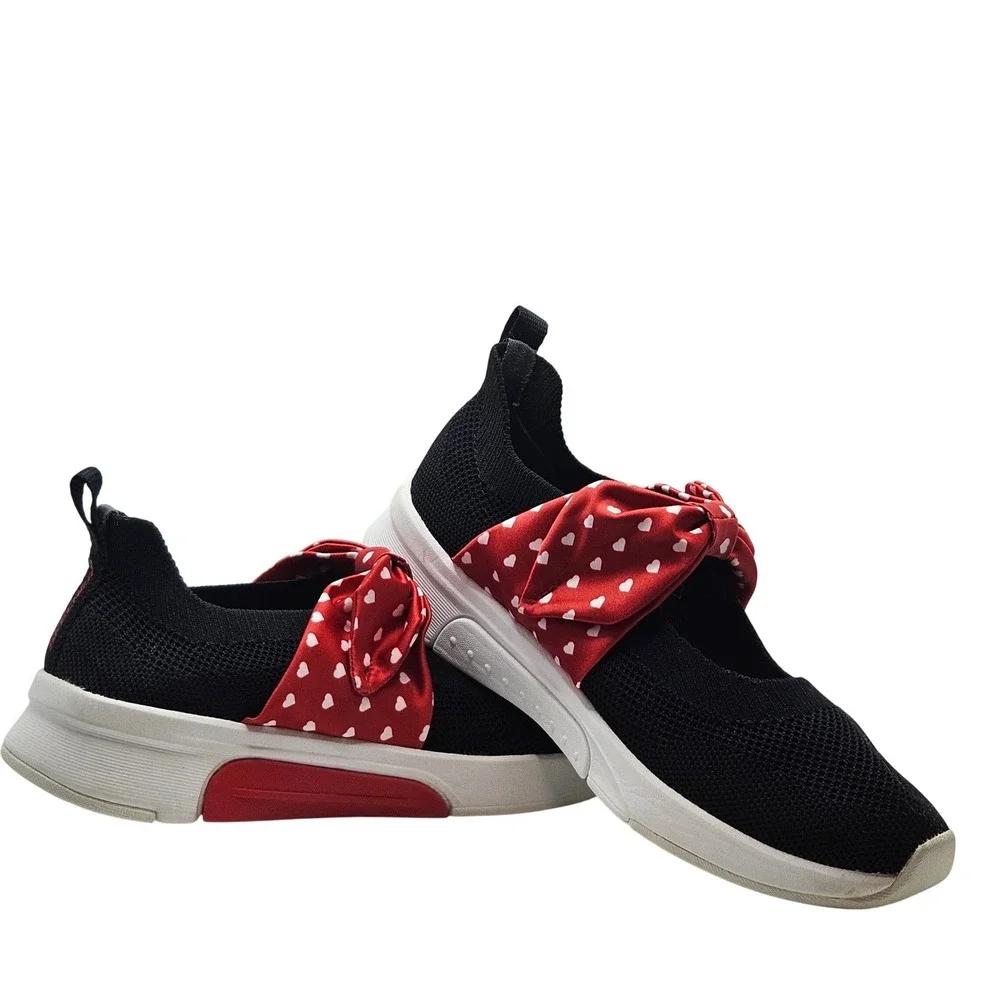 Skechers Kids Black Red Heart‎ Bow Air Cooled Memory Foam Slip On Shoes Size 3